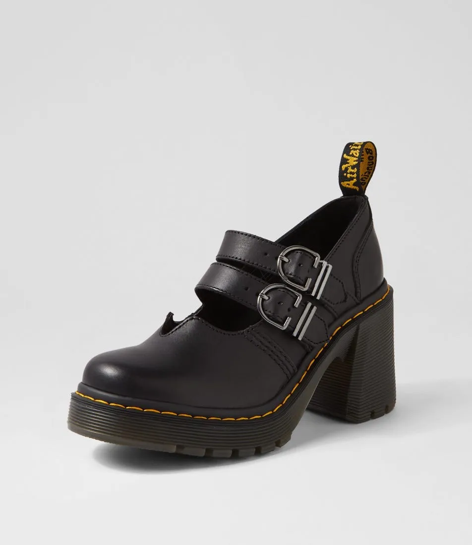 DR MARTEN Eviee Maryjane Black Leather Heels