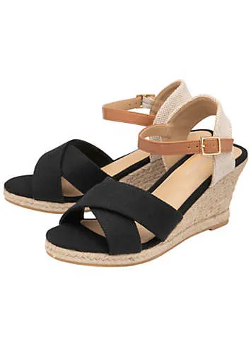 Black Cross Strap Wedges in Dunlop Natalie | Kaleidoscope