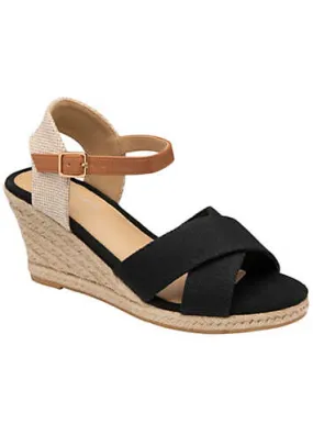 Black Cross Strap Wedges in Dunlop Natalie | Kaleidoscope