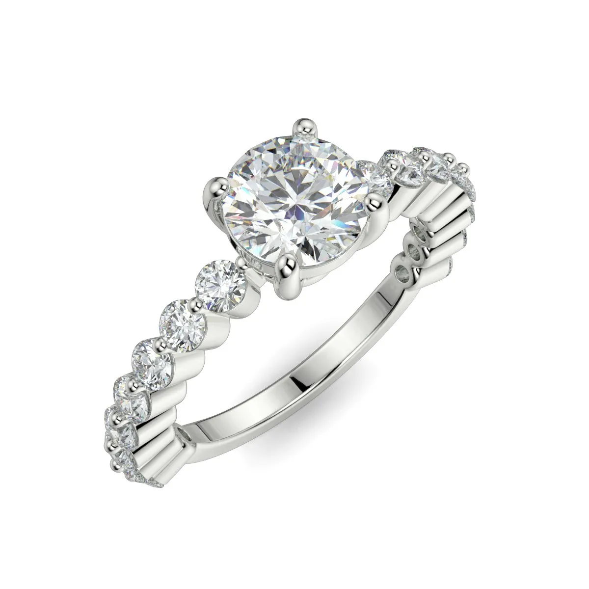 “Elise” Brilliant Round 4 Prong Pavé Set Engagement Ring 