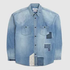 FDMTL Patchwork Denim Shirt with Sashiko Embroidery