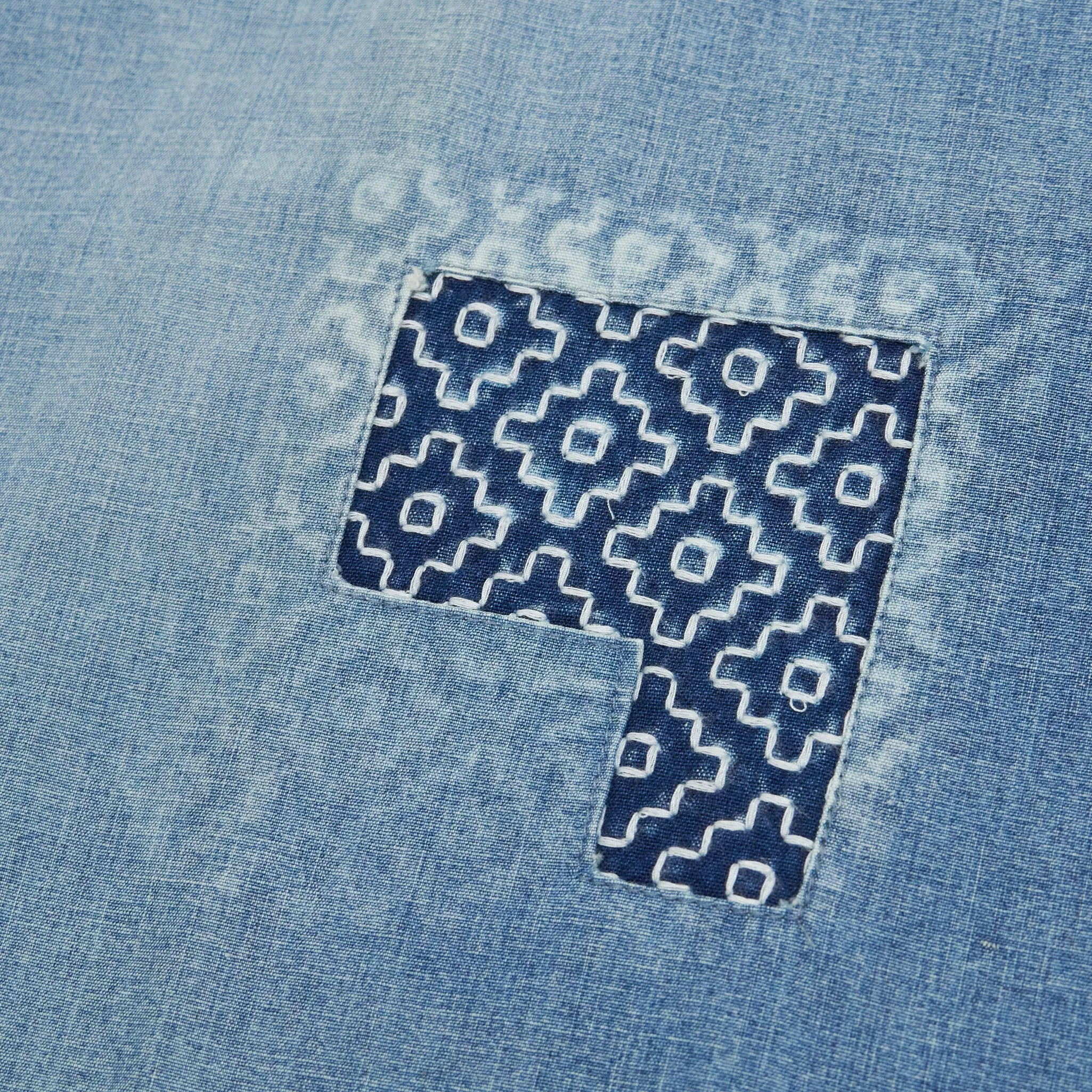 FDMTL Patchwork Denim Shirt with Sashiko Embroidery