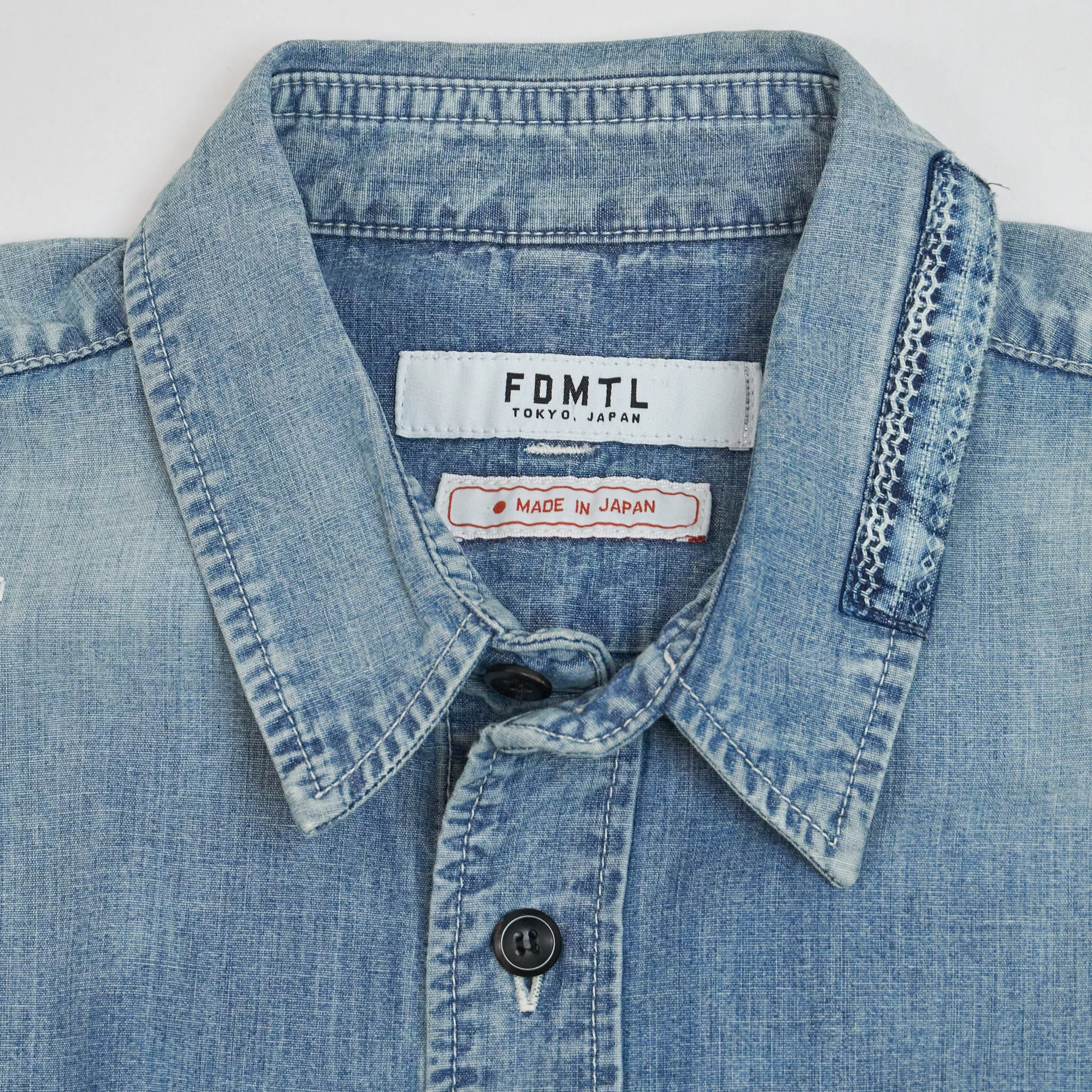 FDMTL Patchwork Denim Shirt with Sashiko Embroidery