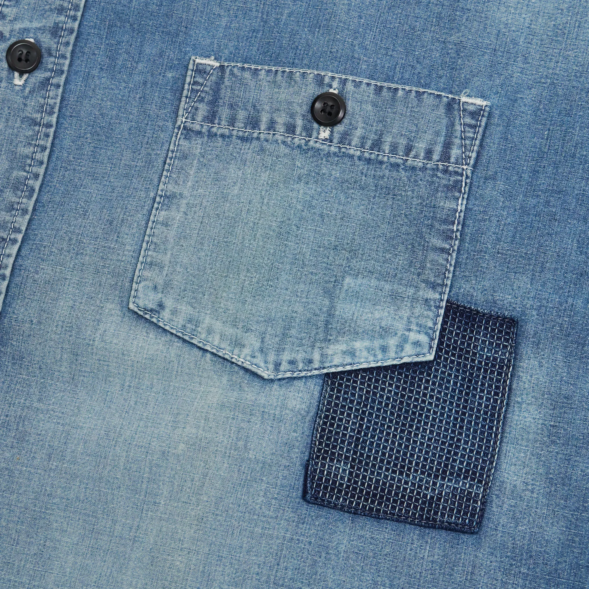 FDMTL Patchwork Denim Shirt with Sashiko Embroidery