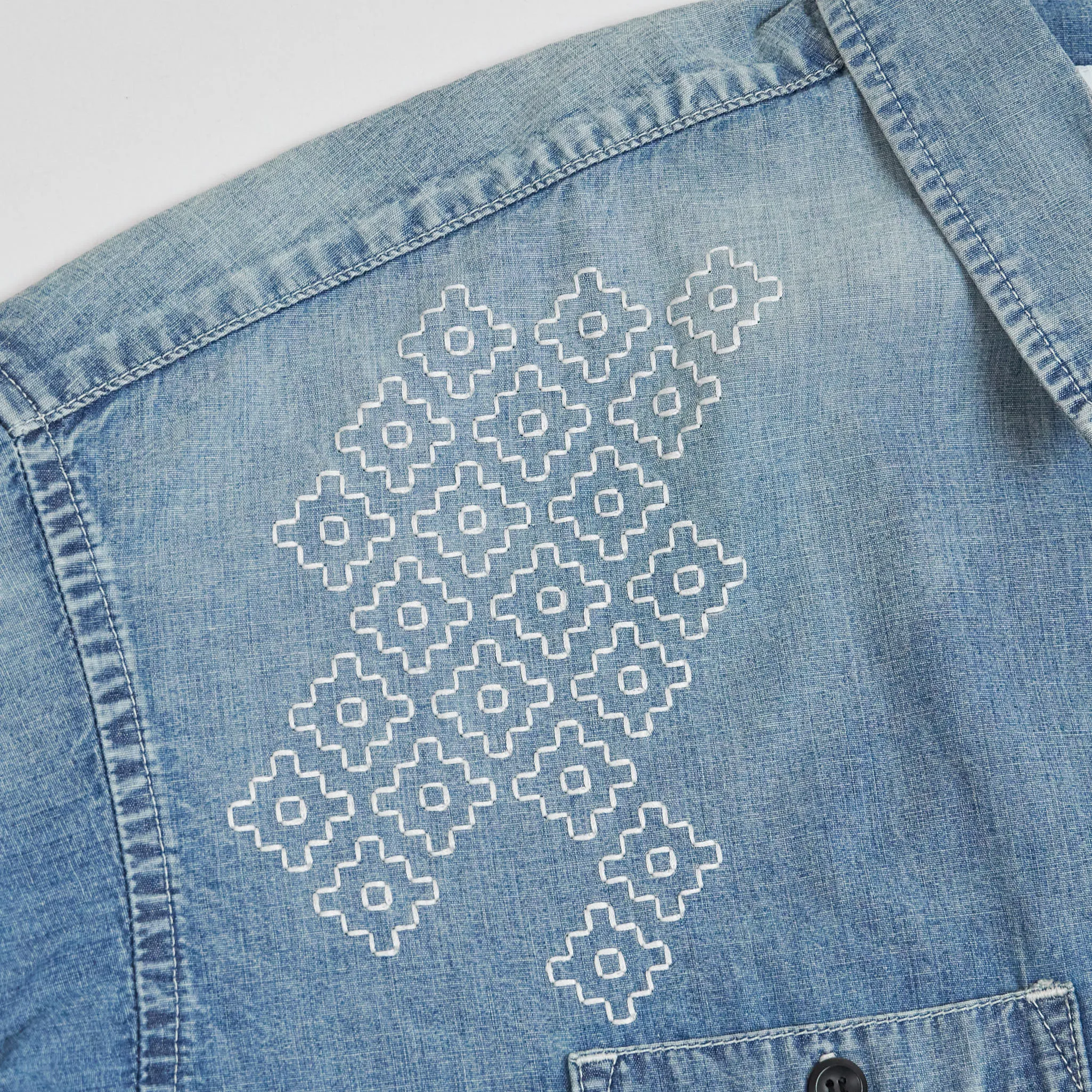 FDMTL Patchwork Denim Shirt with Sashiko Embroidery