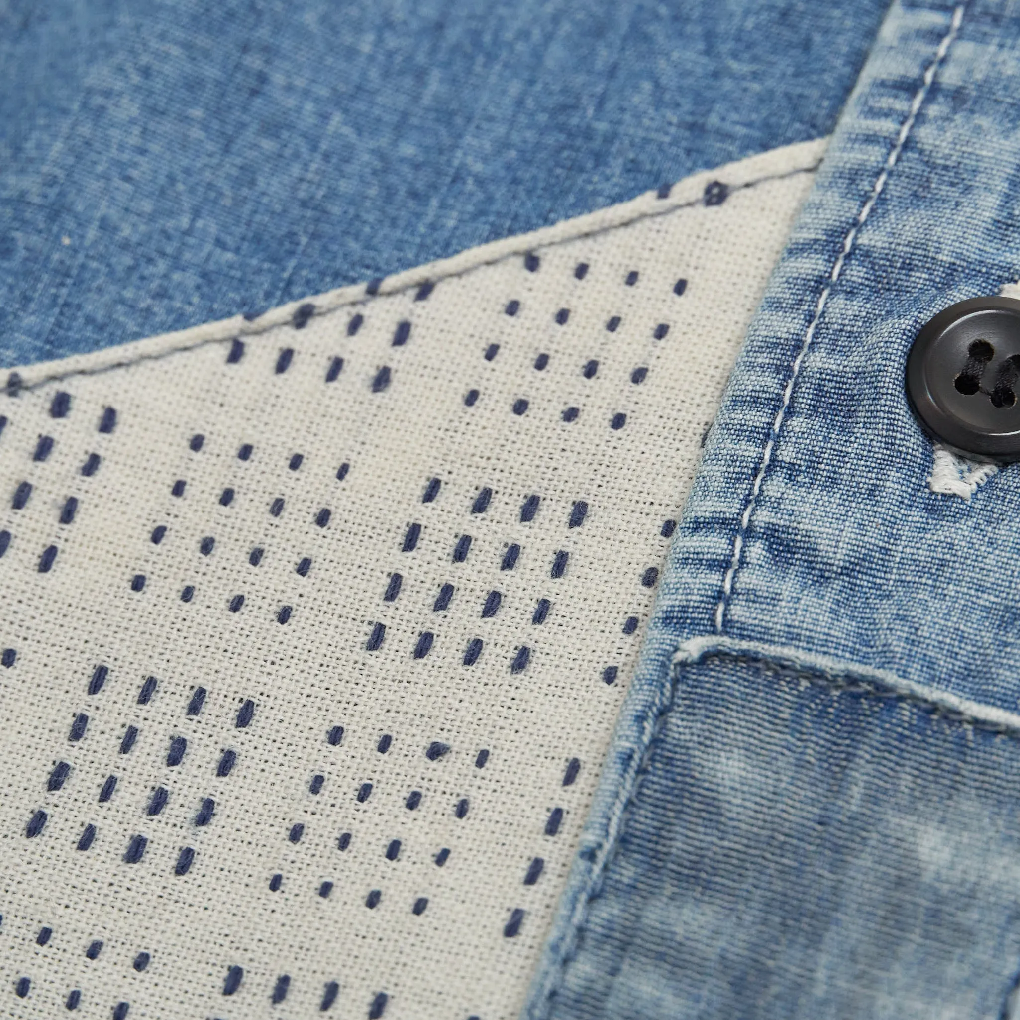 FDMTL Patchwork Denim Shirt with Sashiko Embroidery