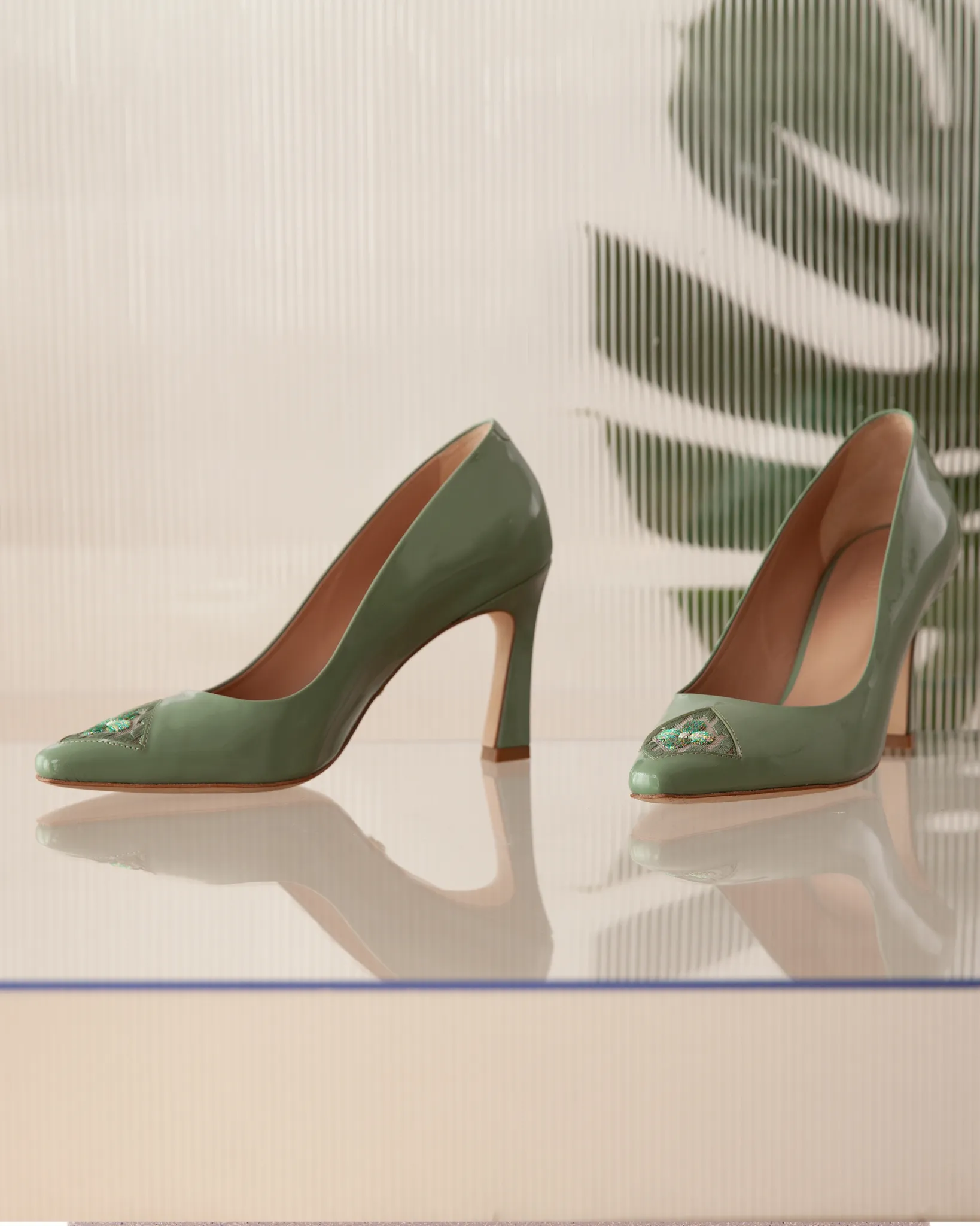 Sea Green Semi-Patent Leather 85 Fiorellini Pump