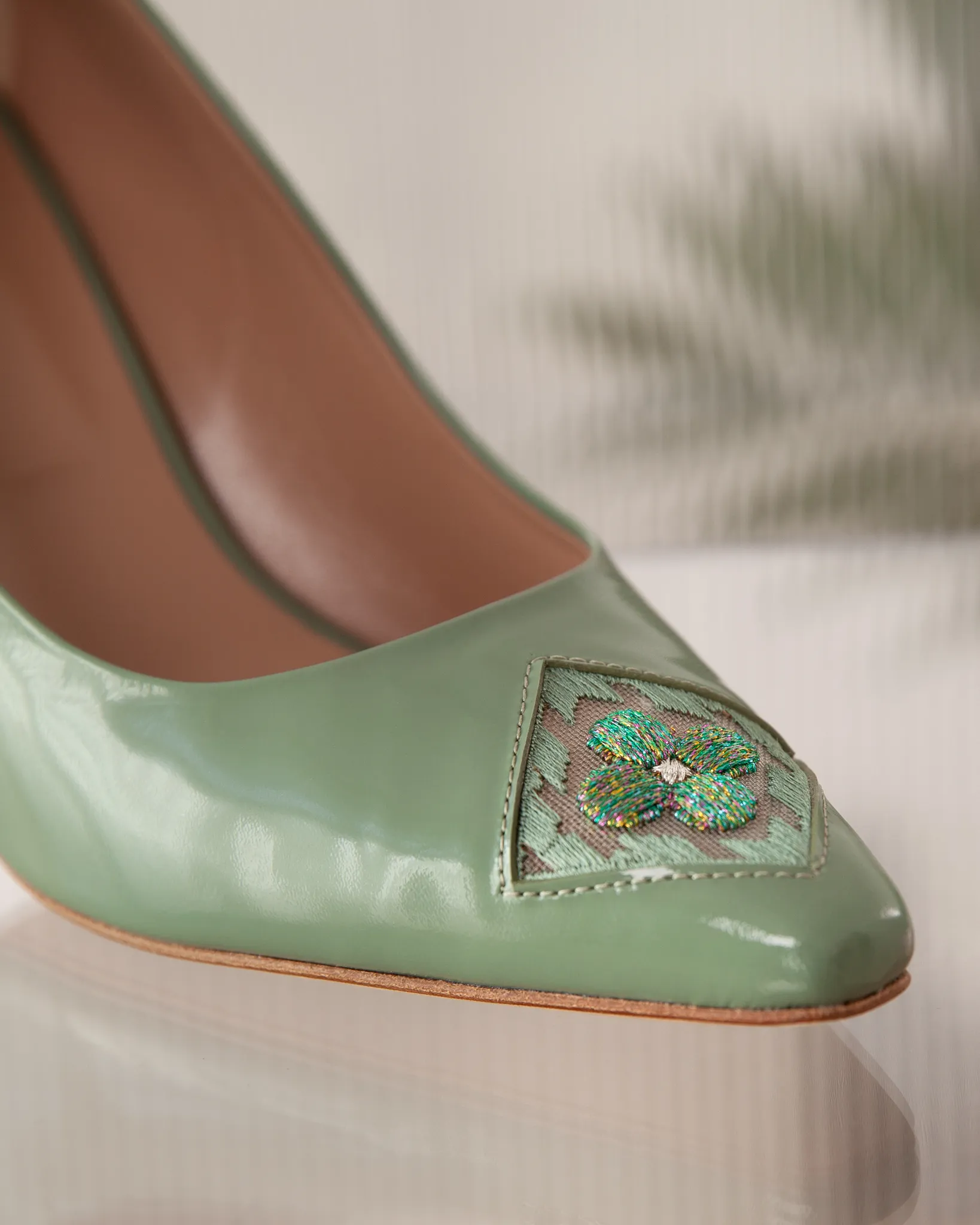 Sea Green Semi-Patent Leather 85 Fiorellini Pump