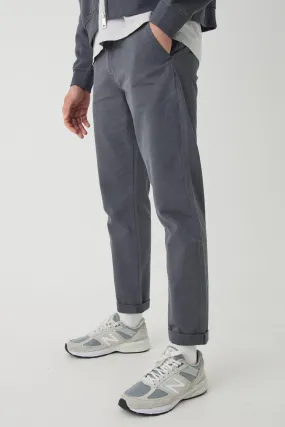 Fixed Waist Tapered Turn Up Hem Chino Trousers