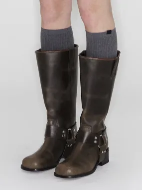 Flat Round Toe Mid Calf Biker Boots