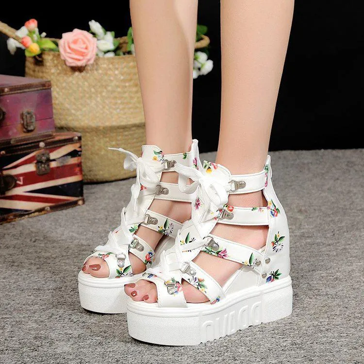 Floral Gladiator Platform Sandals for Women's Summer Leisure Style