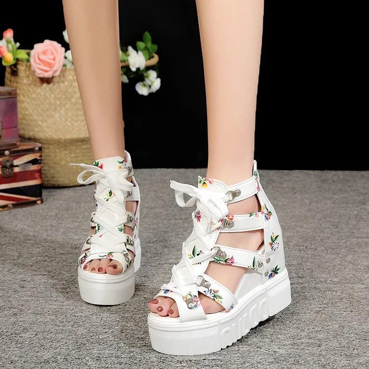 Floral Gladiator Platform Sandals for Women's Summer Leisure Style