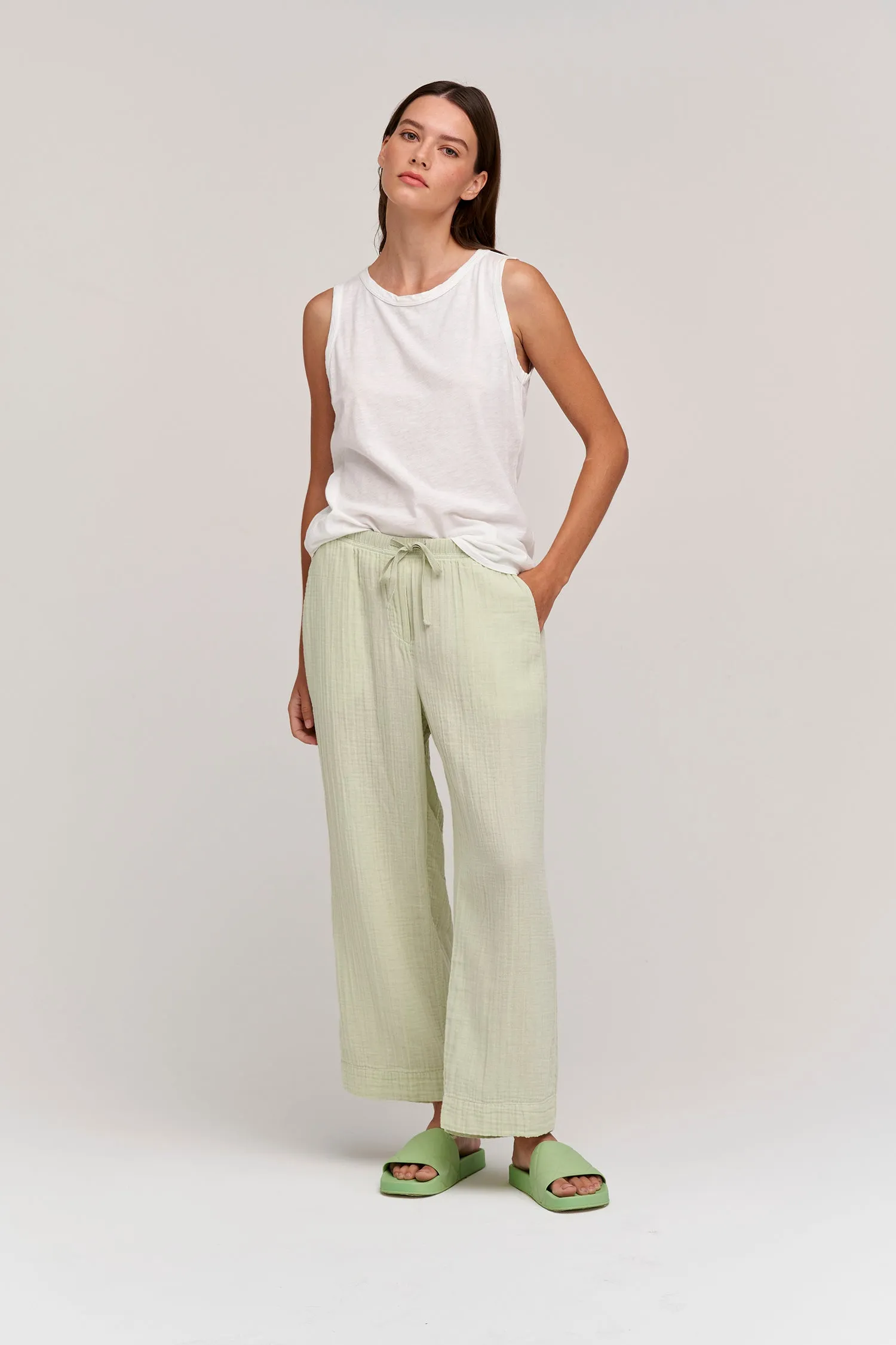 FRANNY COTTON GAUZE TROUSERS IN KIWI