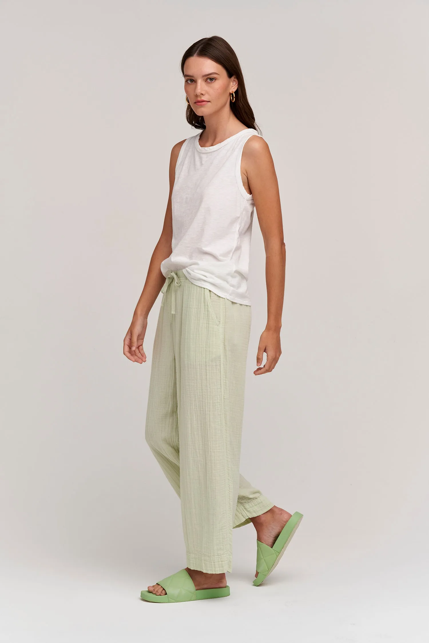 FRANNY COTTON GAUZE TROUSERS IN KIWI