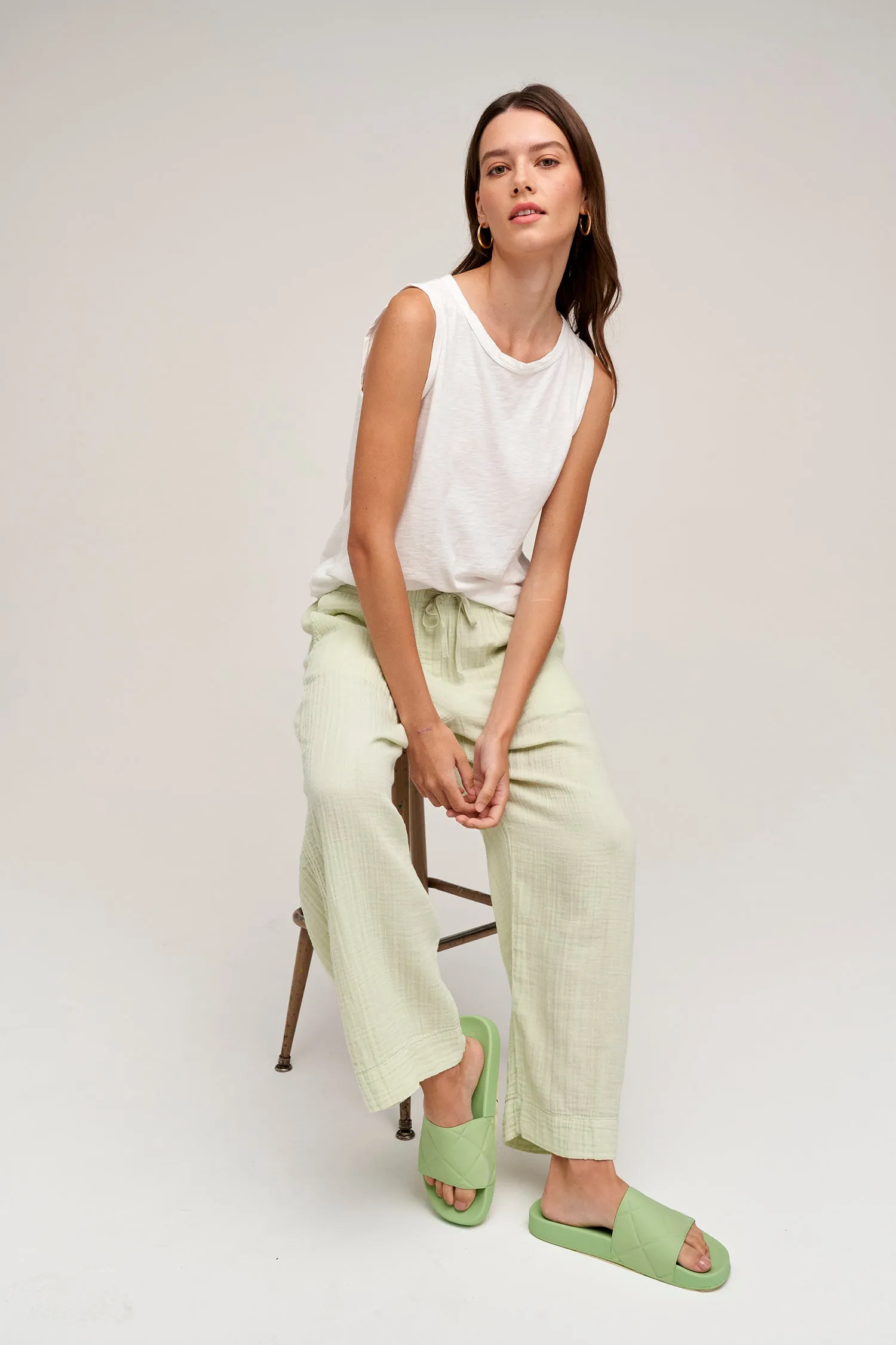 FRANNY COTTON GAUZE TROUSERS IN KIWI