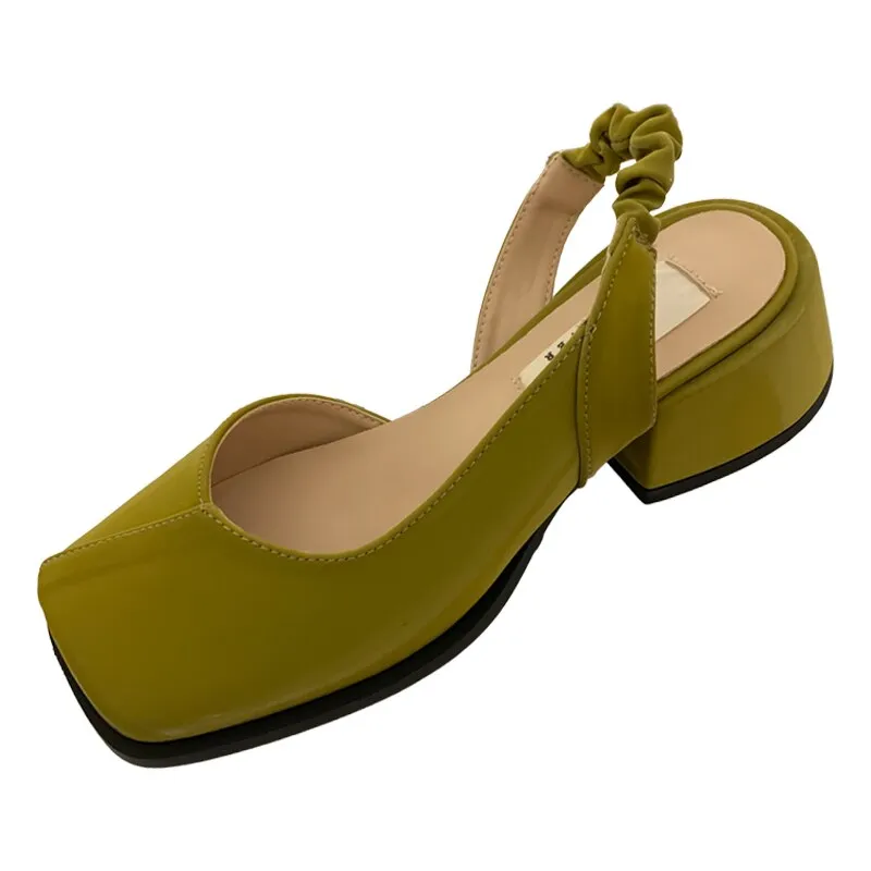 Square Toe Thick Heel Mary Jane Sandals with Spring French Touch