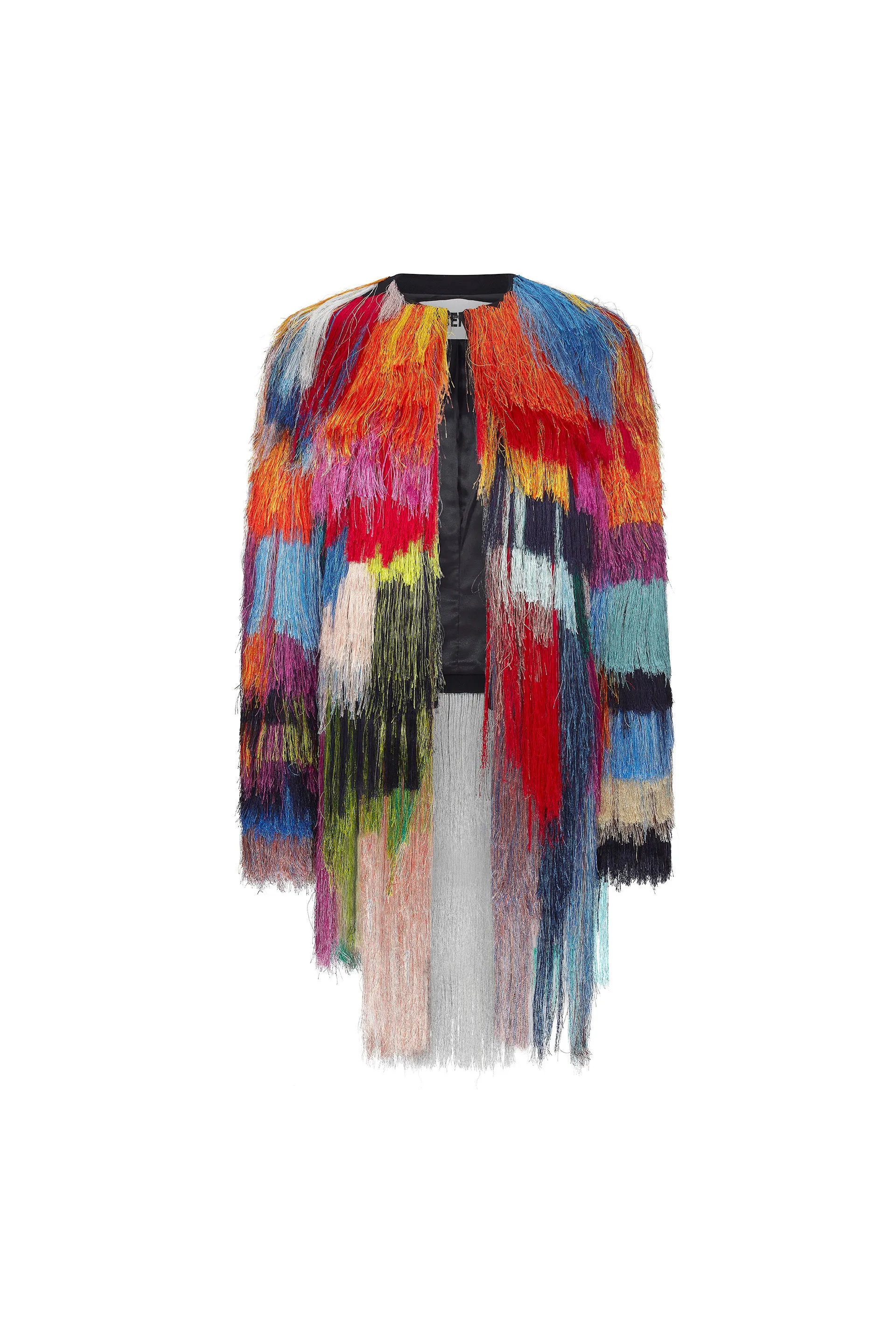 'FRINGE WITH BENEFITS' COLLARLESS JACKET