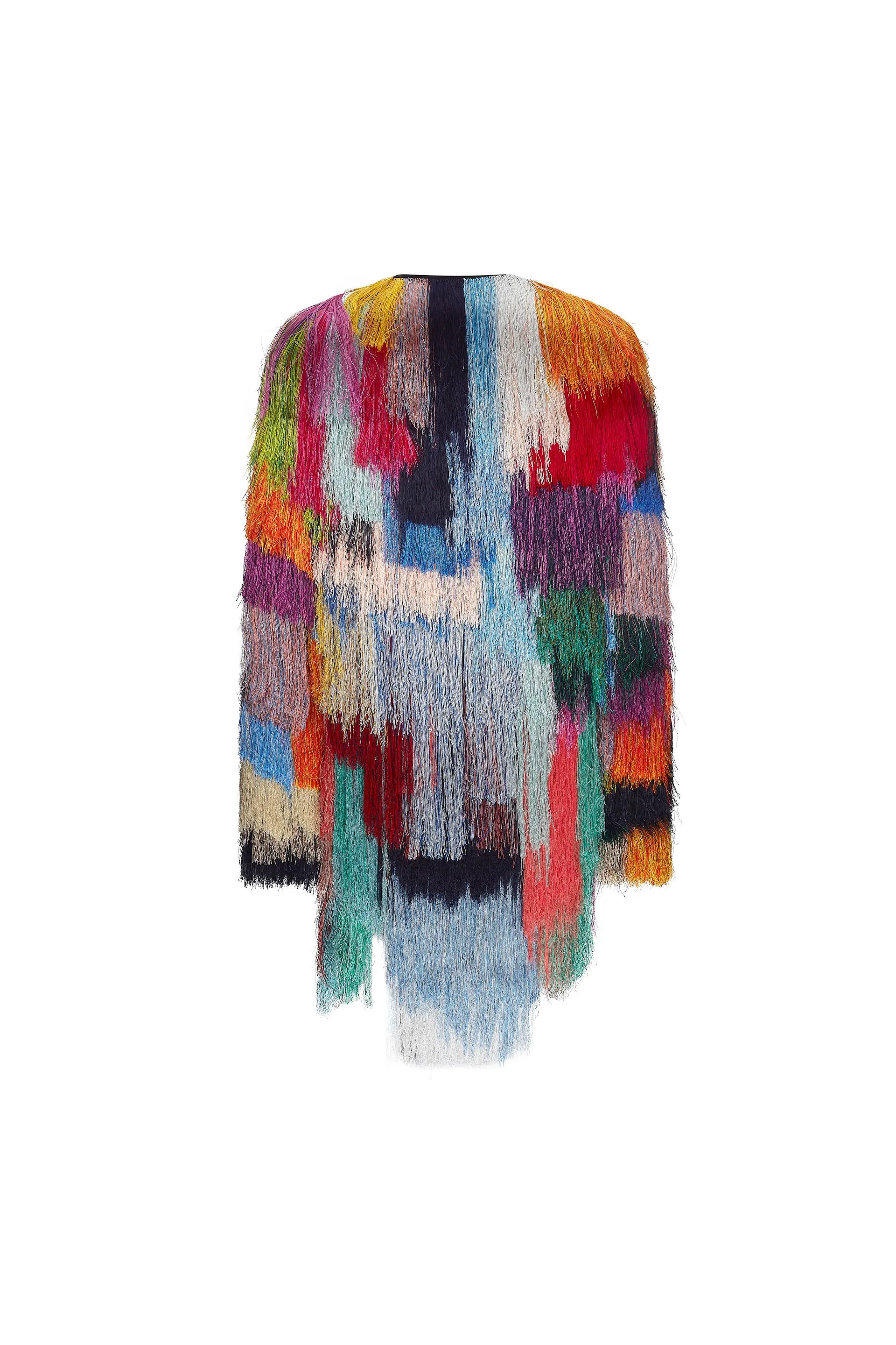 'FRINGE WITH BENEFITS' COLLARLESS JACKET