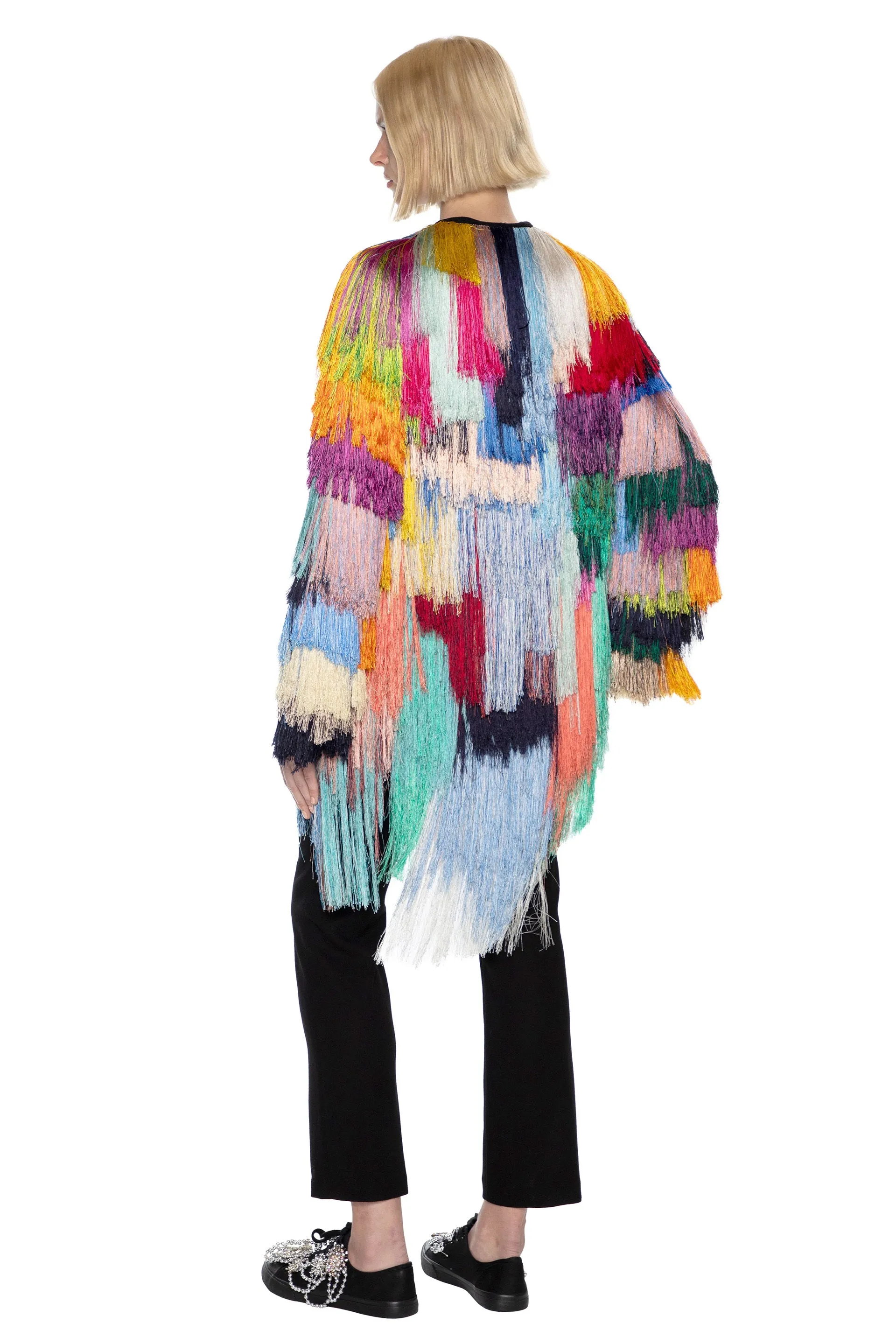 'FRINGE WITH BENEFITS' COLLARLESS JACKET