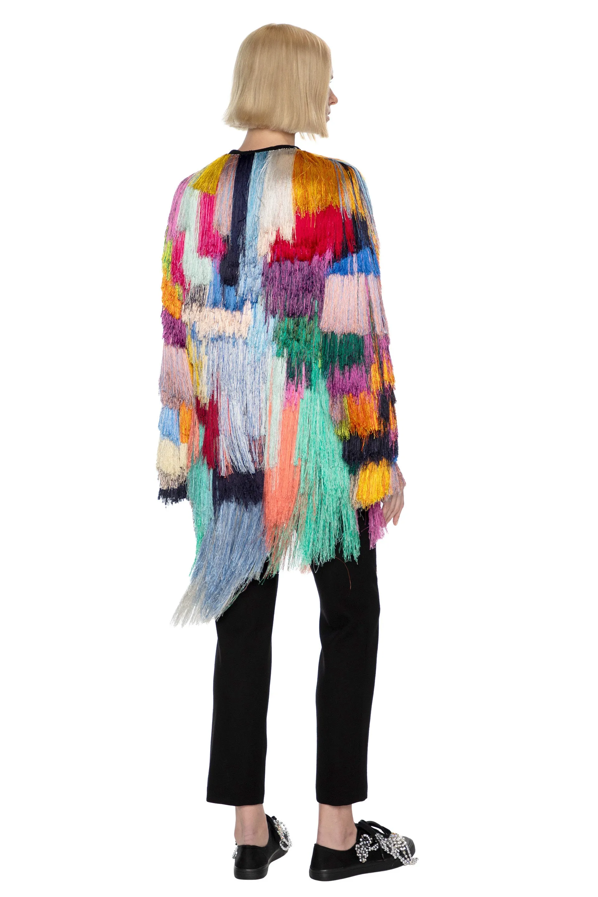 'FRINGE WITH BENEFITS' COLLARLESS JACKET