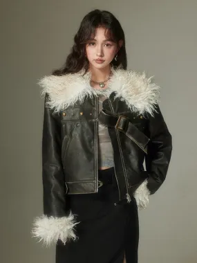 Furry Lapel Leather Jacket