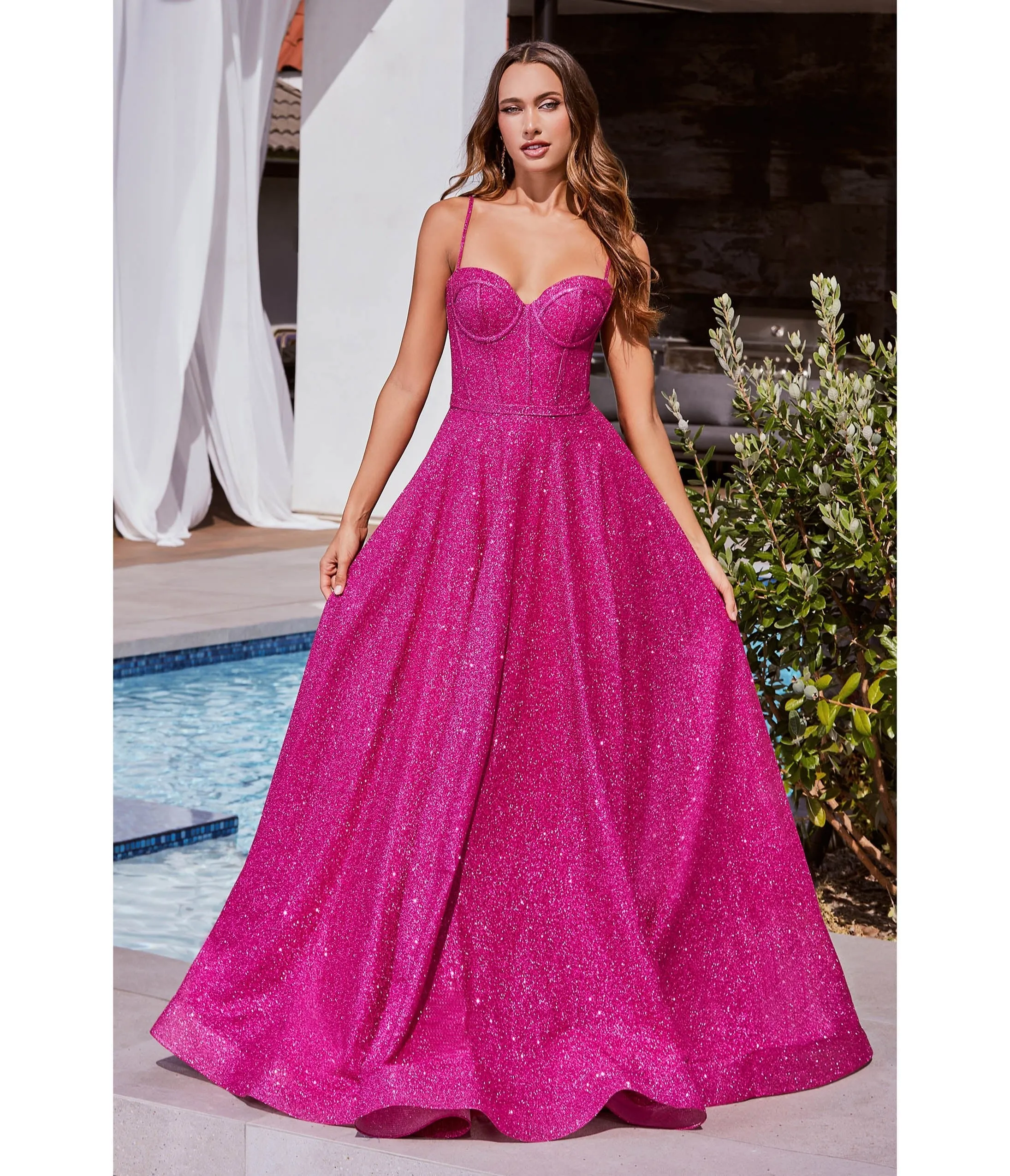 Fuschia Glitter Strapless Prom Dress - Cinderella Divine