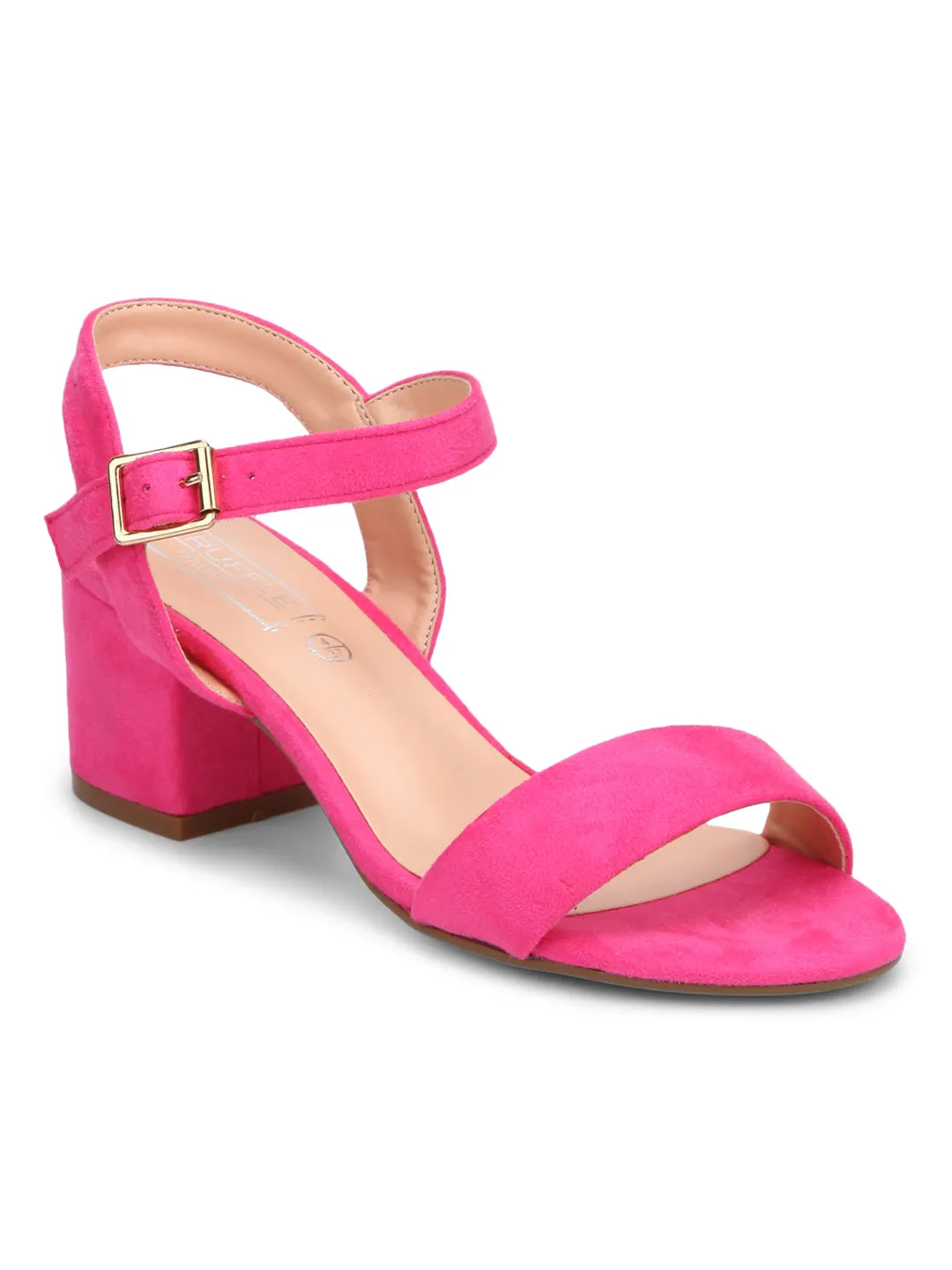 Fuschia Micro Ankle Strap Low Block Heels