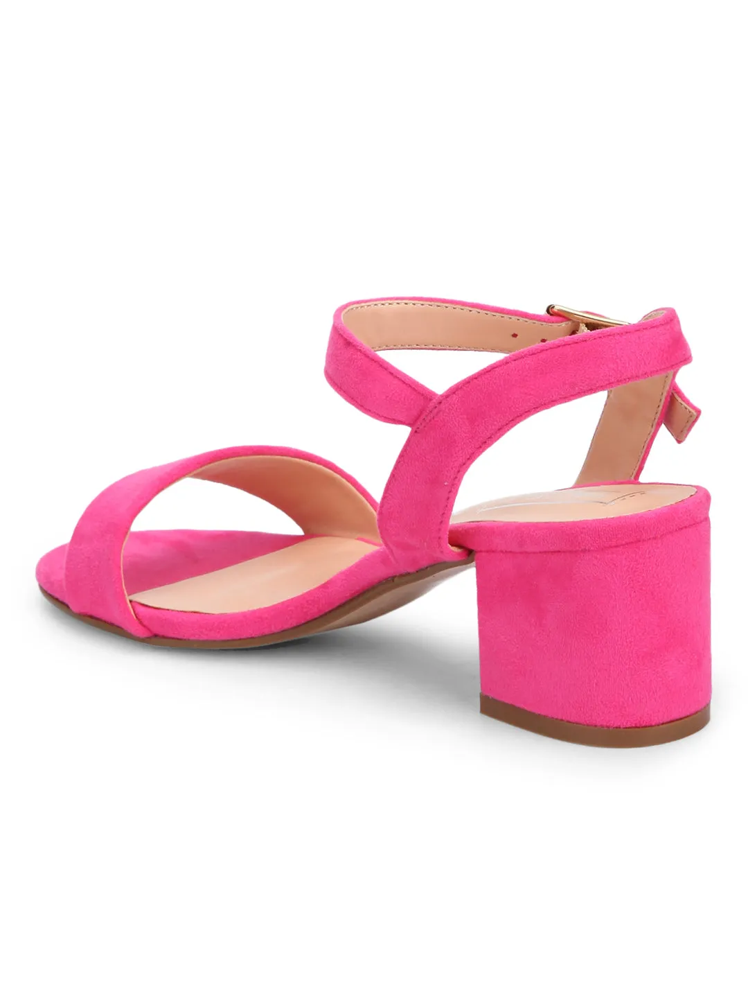 Fuschia Micro Ankle Strap Low Block Heels