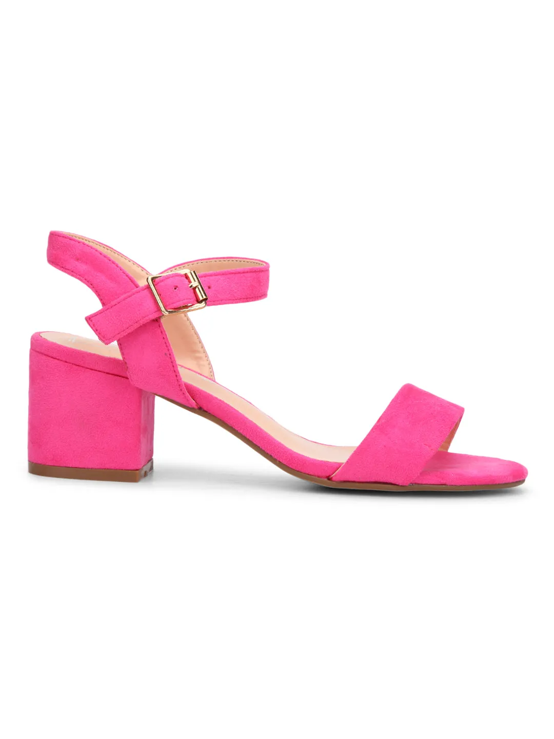 Fuschia Micro Ankle Strap Low Block Heels