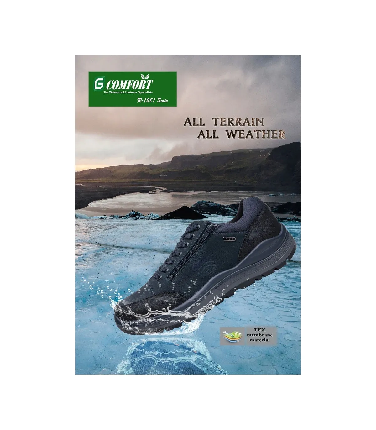 G COMFORT Leather Waterproof Sneakers - Black R1282