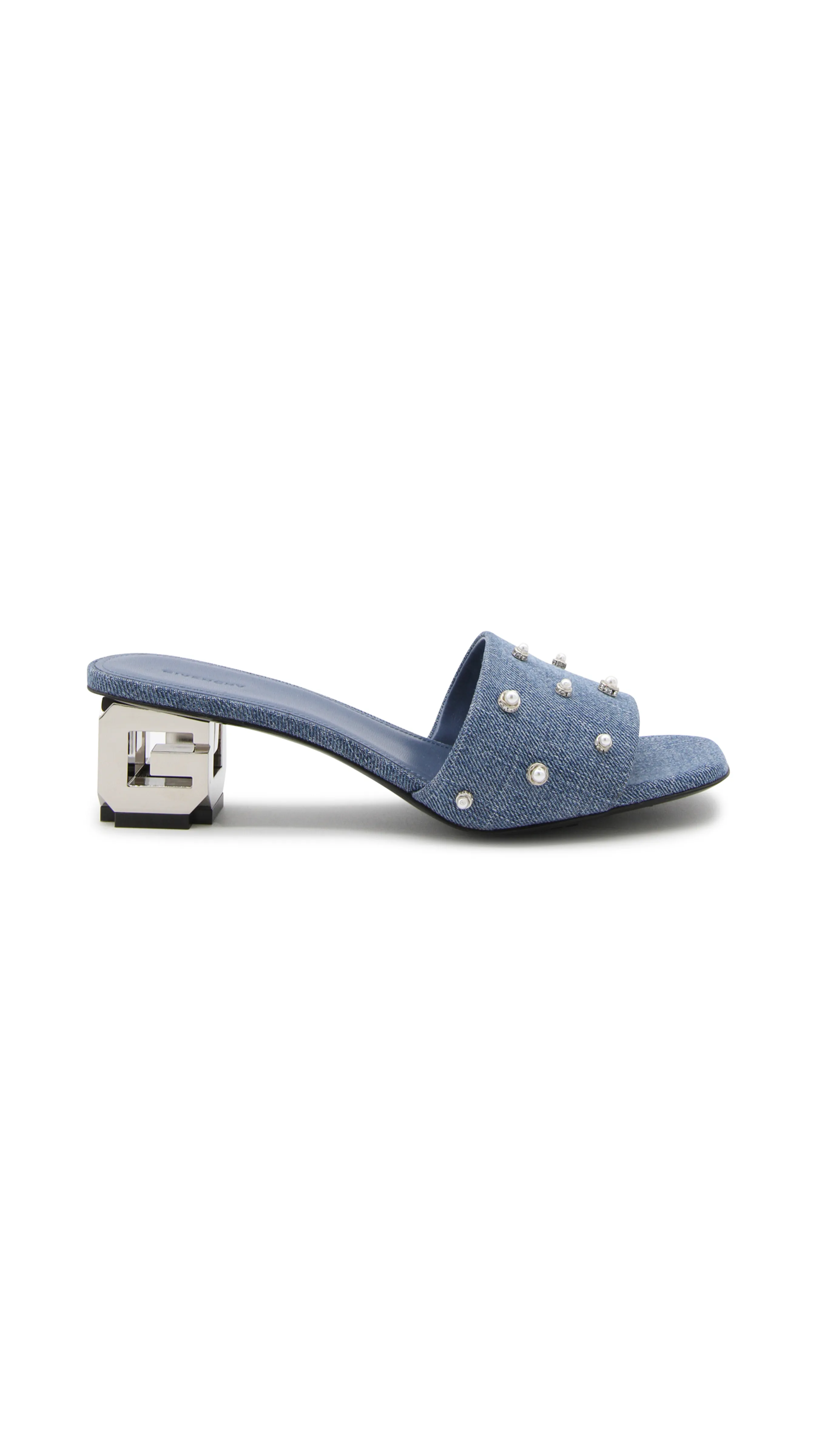 G Cube Denim Mules with Pearls - Blue