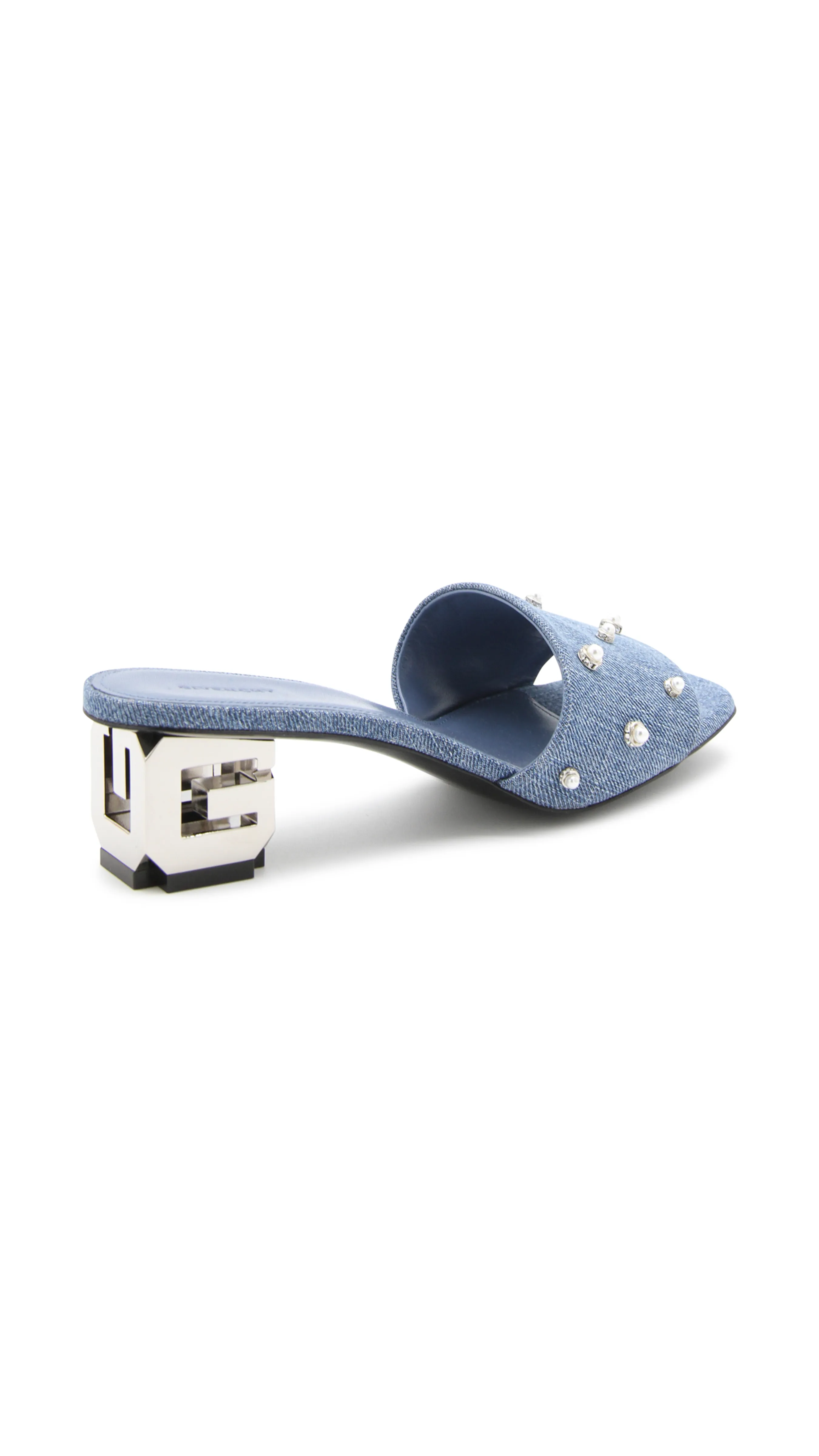 G Cube Denim Mules with Pearls - Blue