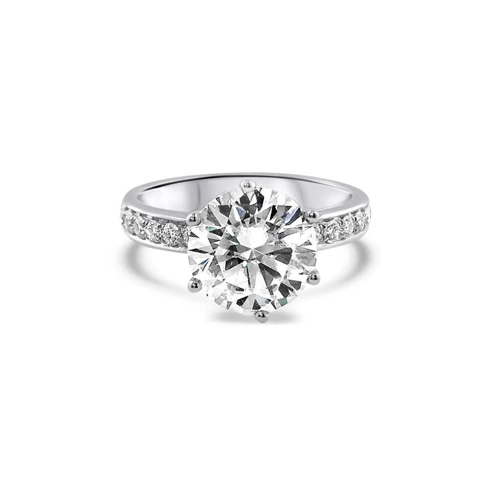 GEMORIE “Francais” Moissanite 3ctw Brilliant Round French Set 18k Engagement Ring 