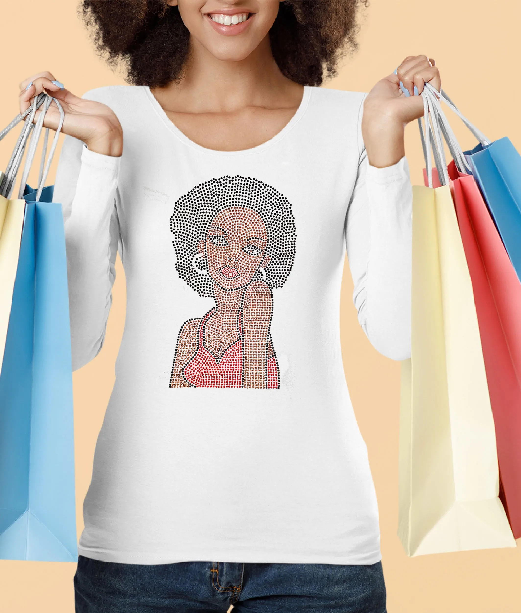 Rhinestone-embellished T-Shirt featuring an Afro Girl named Gigi