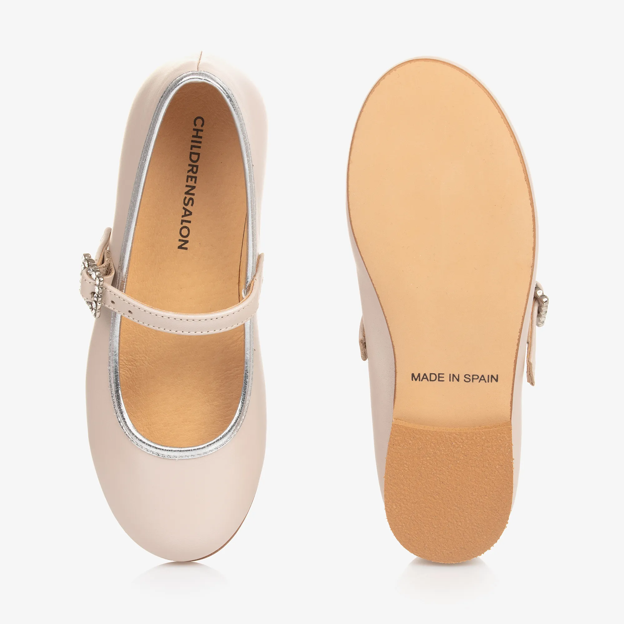 Girls Beige Leather Mary Jane Pumps