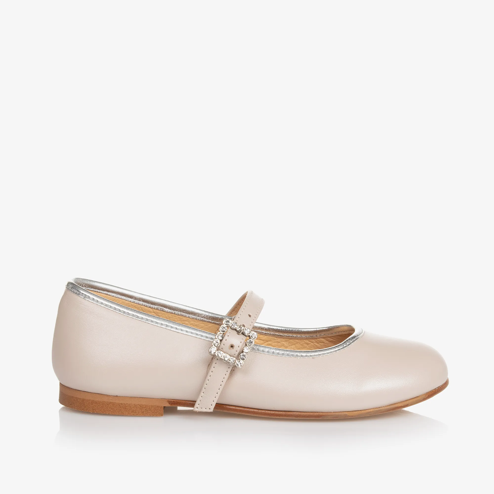 Girls Beige Leather Mary Jane Pumps