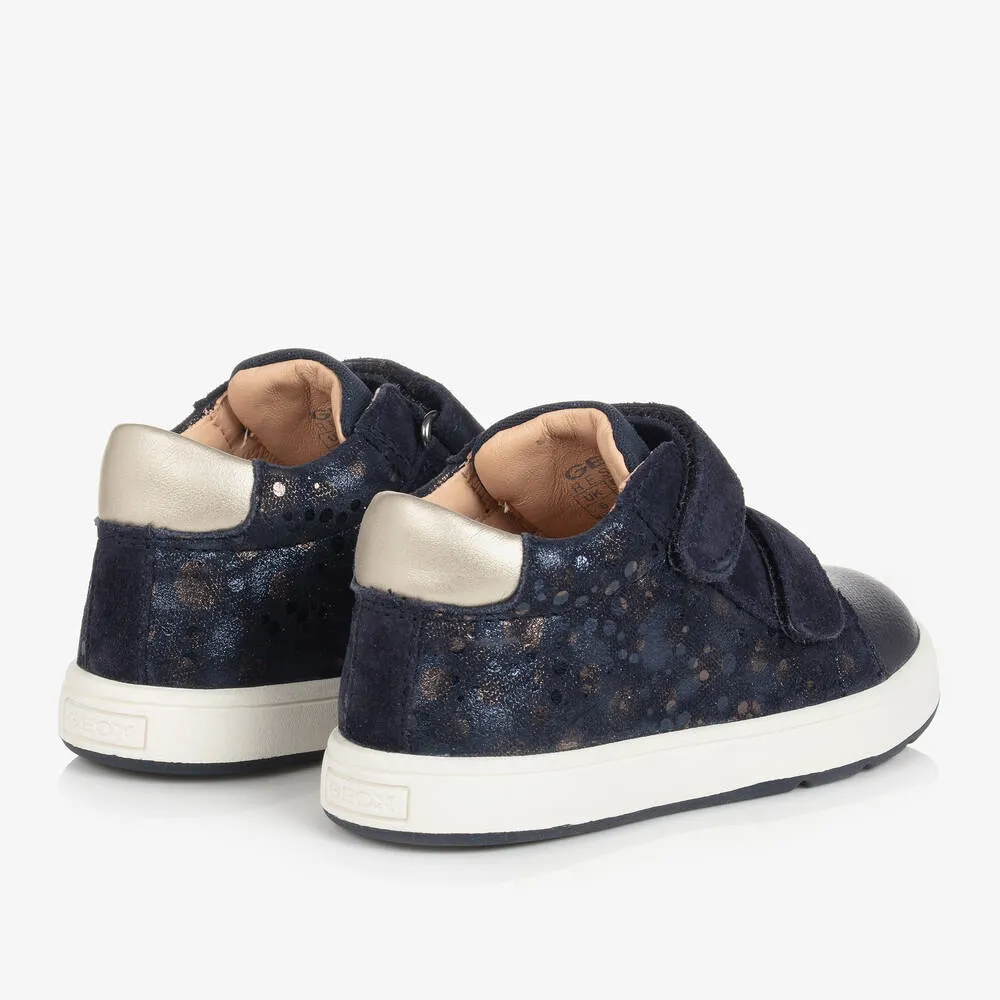 Girls Blue Leather Glitter Trainers