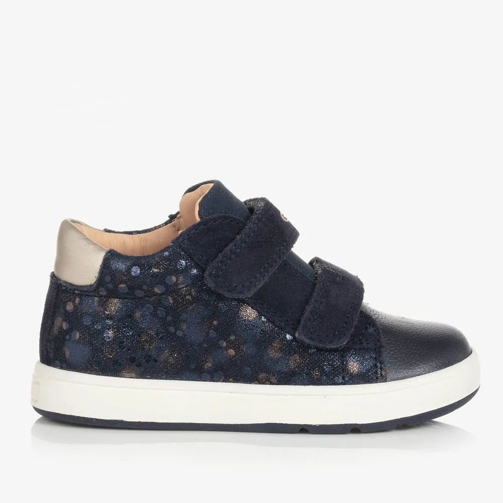 Girls Blue Leather Glitter Trainers