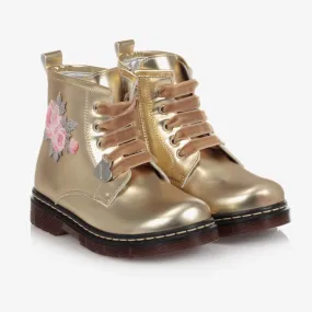 Gold Flowers Boots for Girls