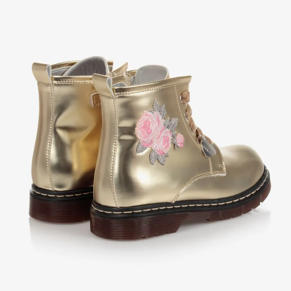 Gold Flowers Boots for Girls