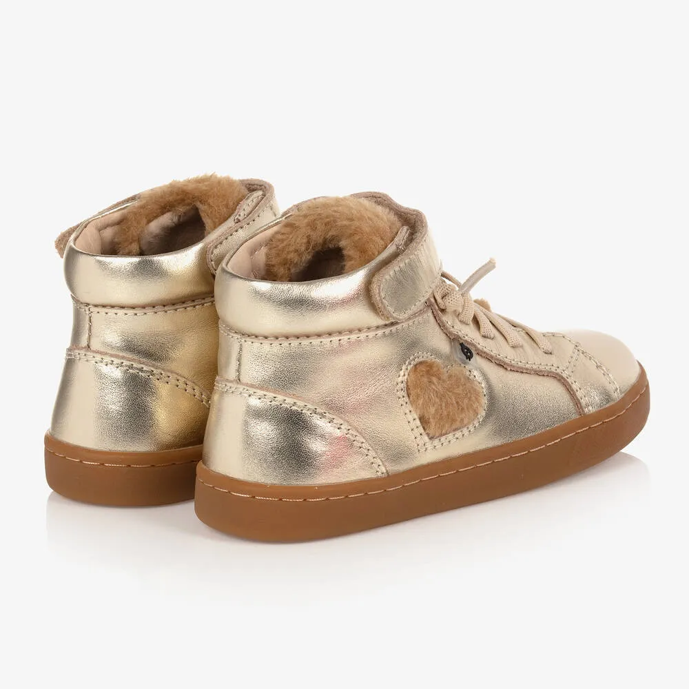 Girls Gold Leather Trainers