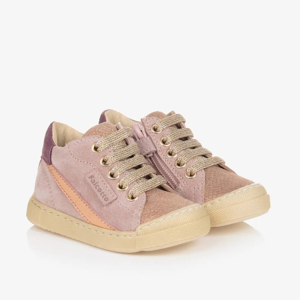 Girls Pink Suede Leather Trainers