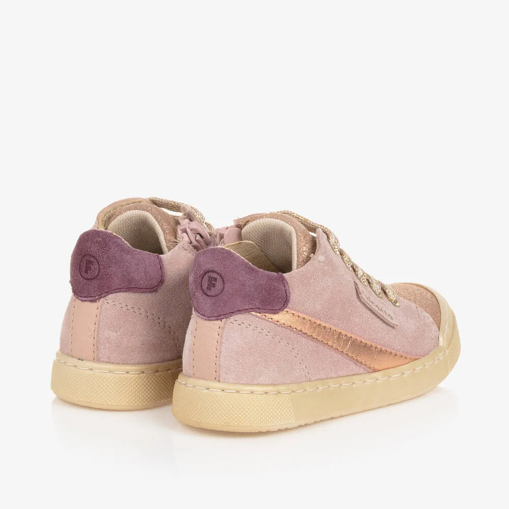 Girls Pink Suede Leather Trainers