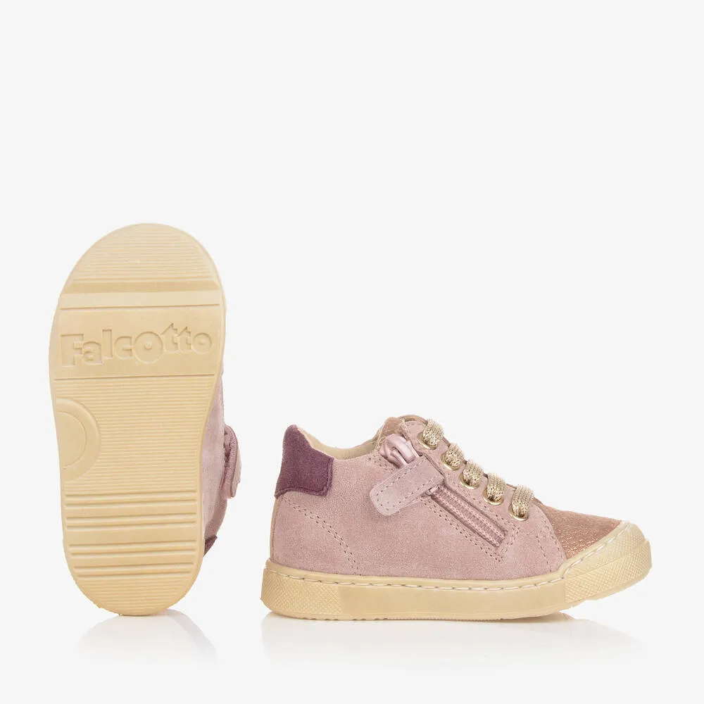 Girls Pink Suede Leather Trainers