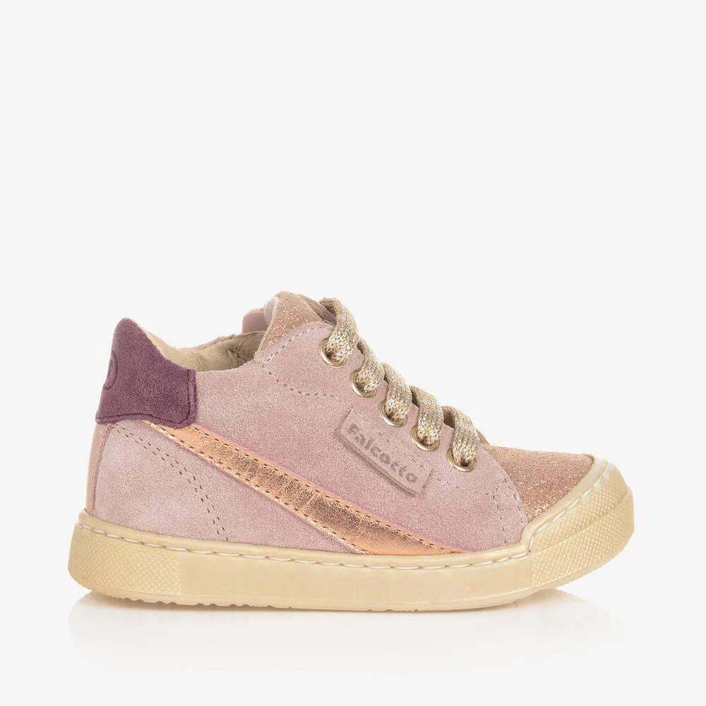 Girls Pink Suede Leather Trainers