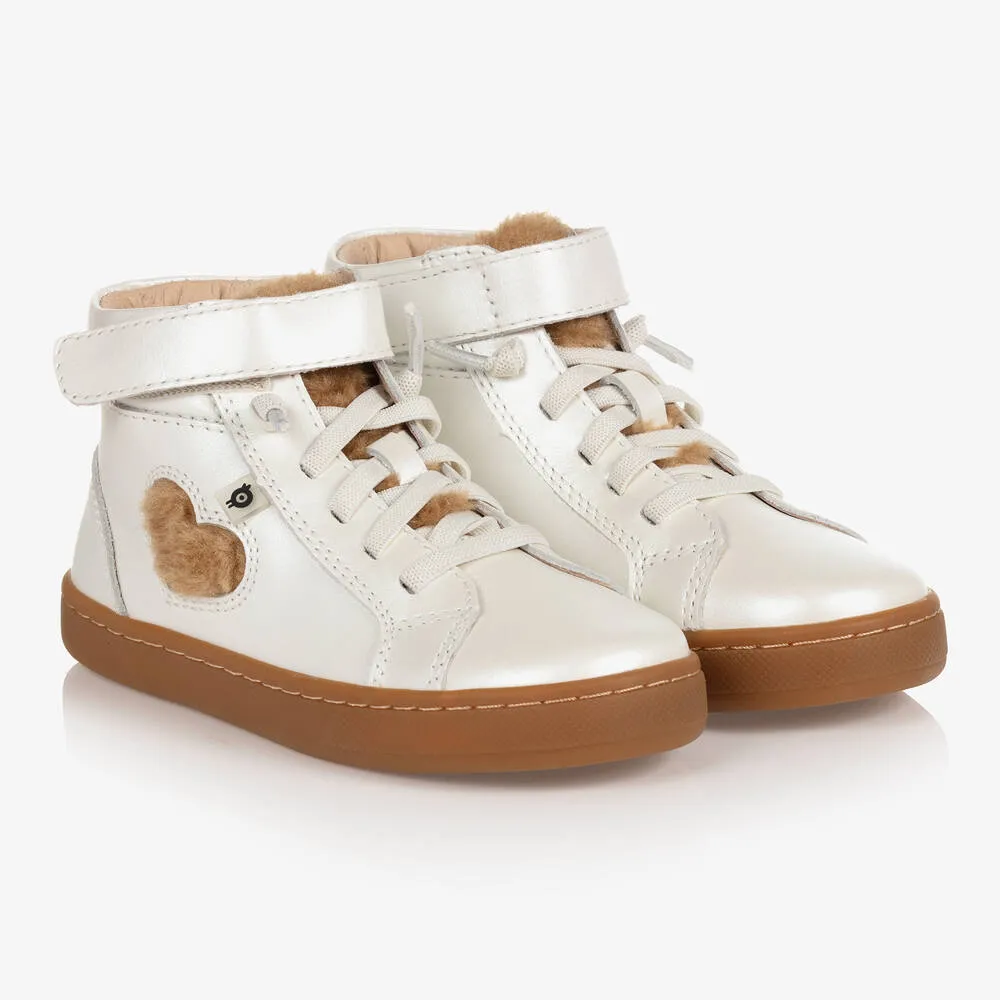 Girls White Leather Trainers