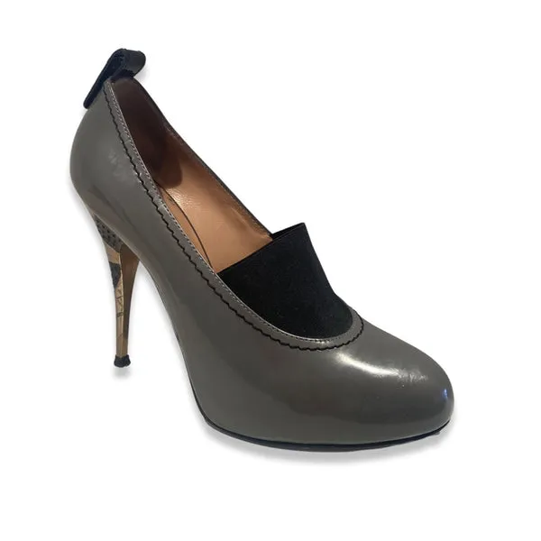 GIUSEPPE ZANOTTI grey and gold patent leather heels