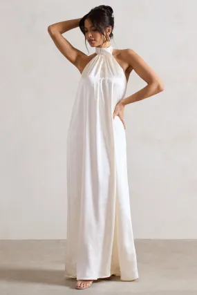 Gloriana Cream Satin Maxi Dress with High Neck