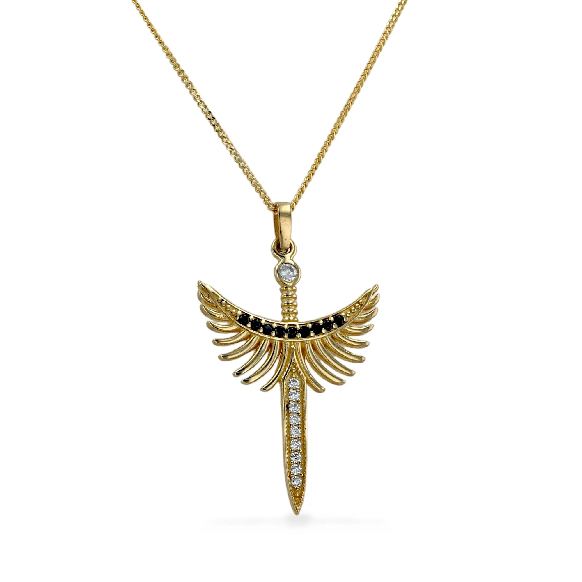 Gold 14k chain necklace with sword pendant