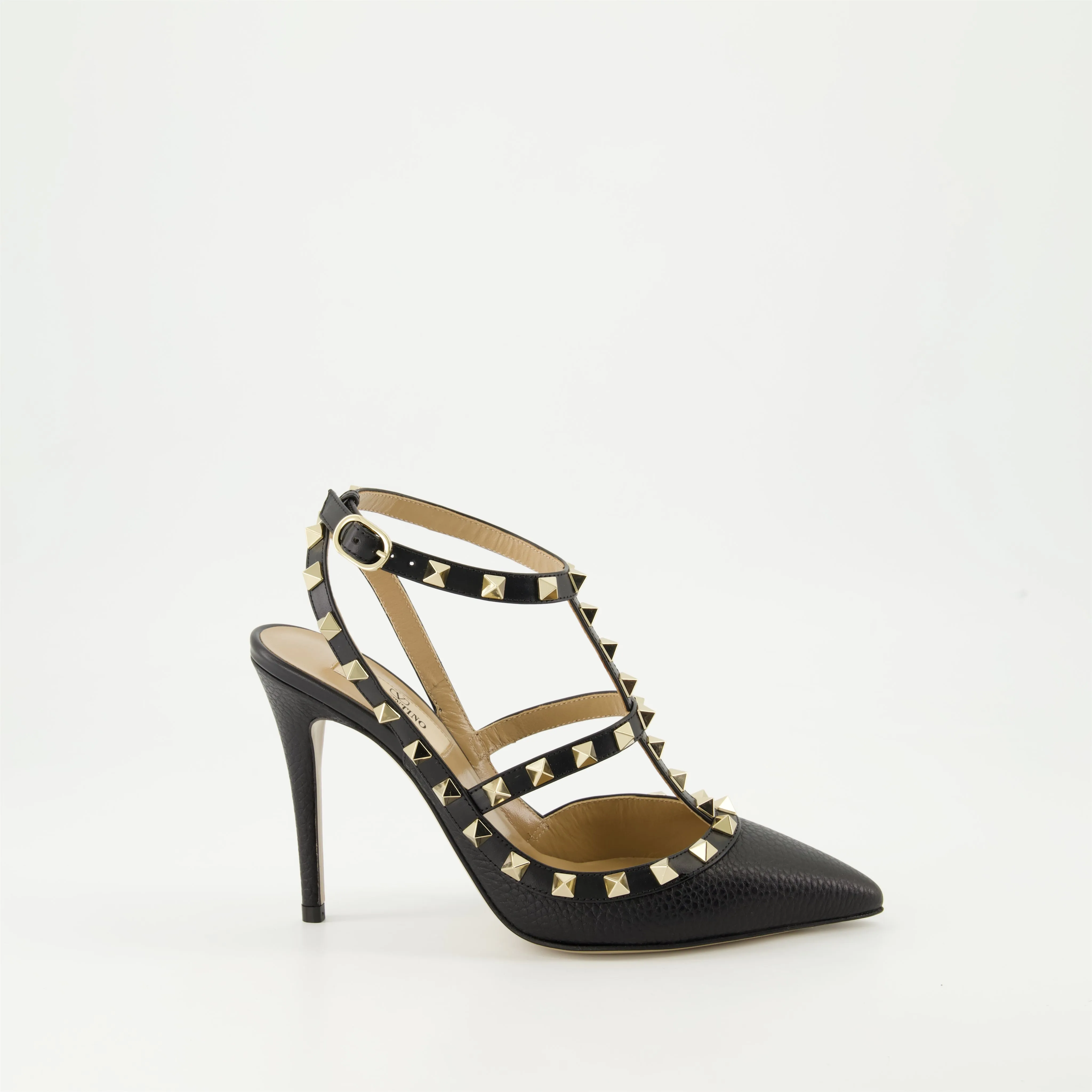 Grained Leather Rockstud Pumps